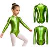 Kids Girls Zipper Metallic Leotard Long Sleeve Shiny Bodysuit for Jazz Dance Stage Performance Cosplay Theme Party Costume