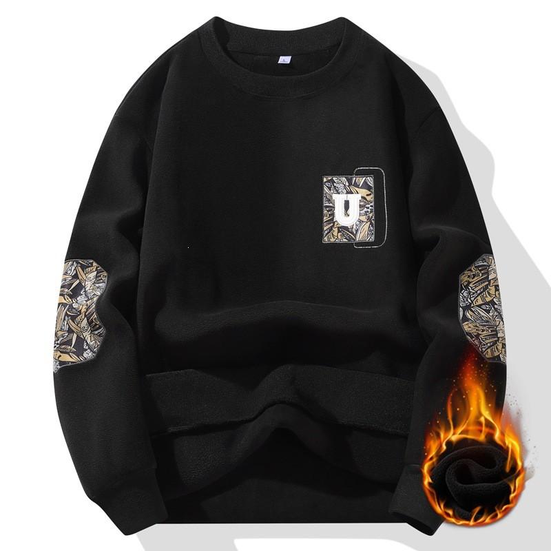 Mens Long Sleeve Fleece Sweatshirt Loose Fit Crewneck Warm Winter Basic Top