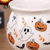 Široké ucho Stabilní základna Čarodějnický hrnek na kávu s designem třínožkového kotlíku, Protiskluzový keramický Novinka Party Favors Halloween Hrneček, Objem 370 ml