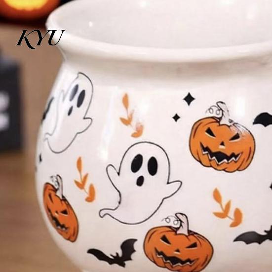 Široké ucho Stabilní základna Čarodějnický hrnek na kávu s designem třínožkového kotlíku, Protiskluzový keramický Novinka Party Favors Halloween Hrneček, Objem 370 ml