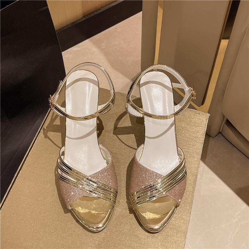 Women's Fish Mouth High Heels Summer New Light Mouth Glitter Line with Anti-slip Wear-resistant Sandals