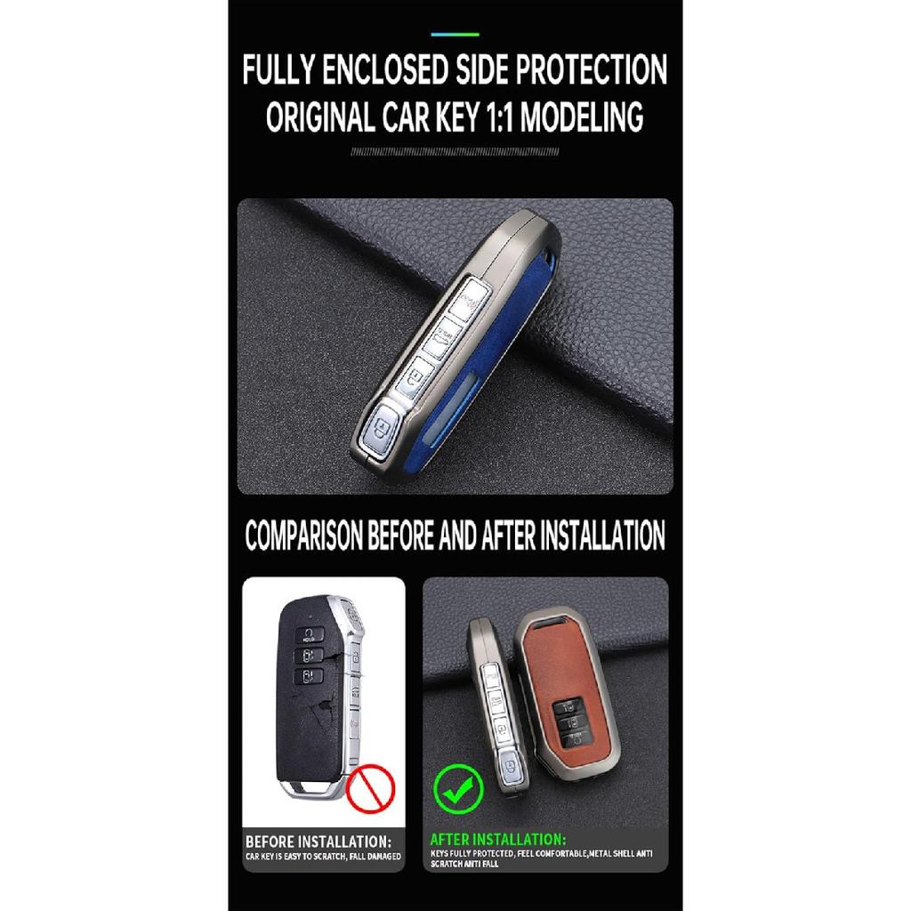 SANRILY PU Leather 7 Button Key Fob Cover Compatible with Kia EV6 K5 Seltos Carnival Dl3 Mq4 2023 Niro Keyless Smart Key Case with Weave Keychain