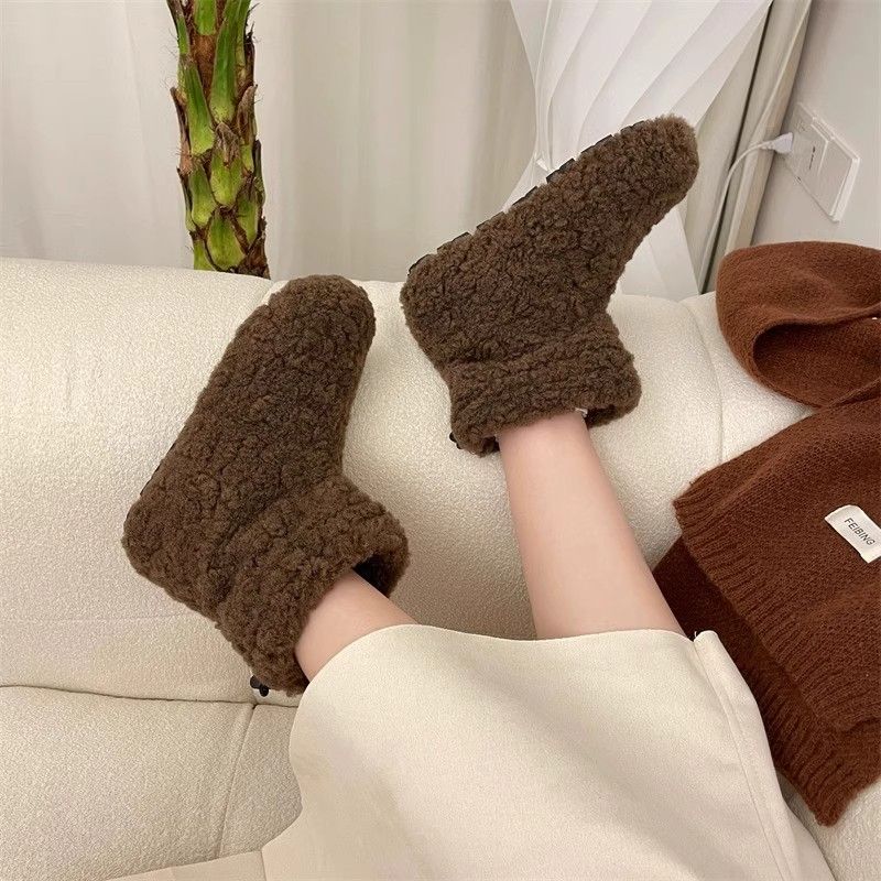 Flat Lamb Booties Round Toe Woman Shoes Sale Padded Y2k Trend 2025 Snow Boots for Women Autumn Winter Luxury Hot on Offer Boot