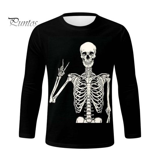Мужские топы с принтом Хэллоуина 3D, круглый вырез, длинный рукав, футболка, повседневная, стандартного кроя, повседневная одежда для уличных вечеринок M