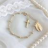 Bracciale Portatile con Croce e Perline della Vergine con Catena di Estensione da 5 cm