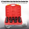9Pcs 1 2  Inch Drive Axle Hub Nut Hex Socket Set 29mm 30mm 31mm 32mm 33mm 34mm 35mm 36mm 38mm