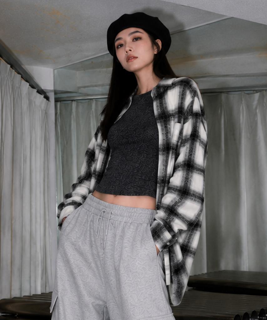 UNKNOWN PLANET Brushed Check Oversized Shirt White