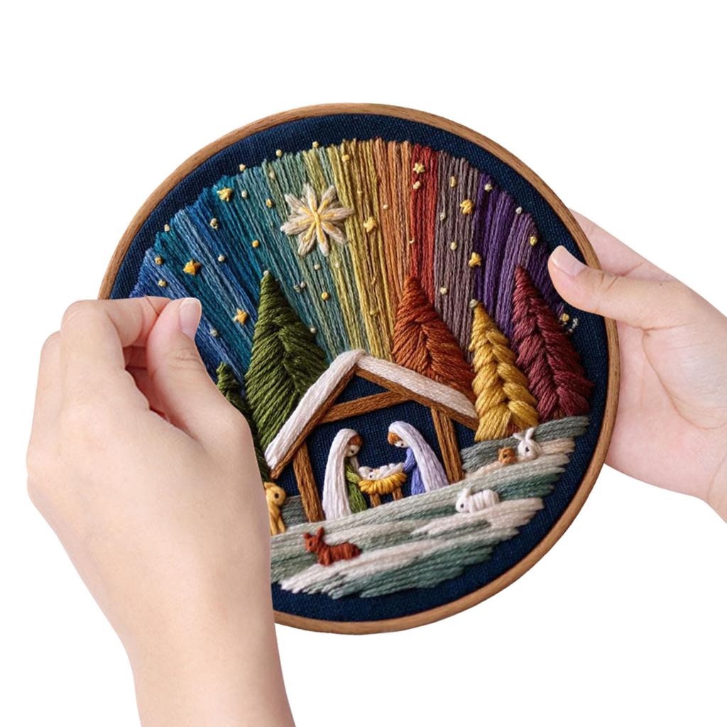 DIY Nativity Embroidery Kit with Stamped Embroidery Patterns Embroidery Stitches Practice Kit Needlepoint Kit for Adults Kids