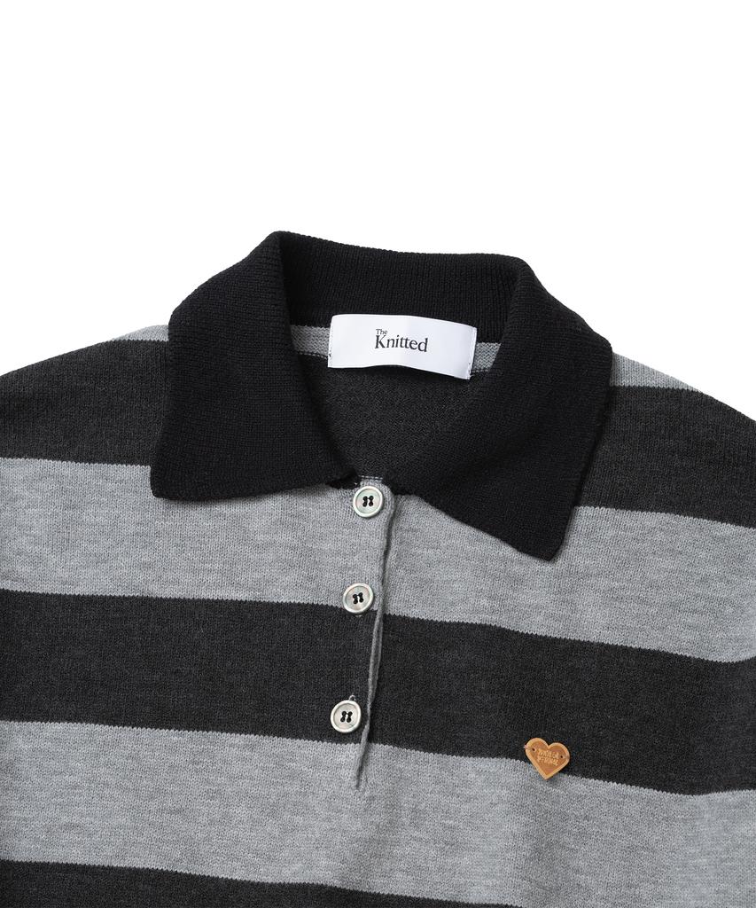 KNITTED (Unisex) Striped Rugby Collar Knit Black