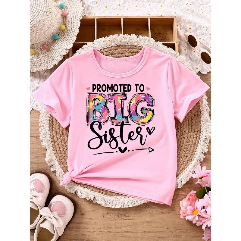 

European sizes 1pc of Summer Girls T-shirt Suitable for Outdoor Sports Sister Letter Print Top Comfortable 164cm рожевий