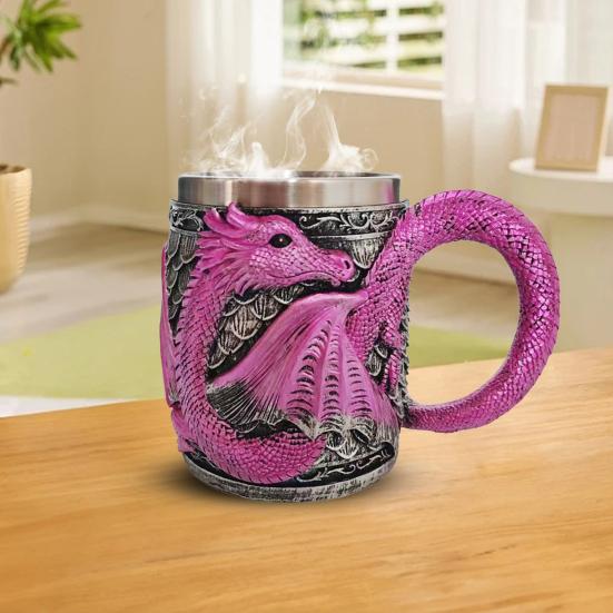 Dragon Beer Stein Tankard Drink Cup Resin Hand-Painted Purple Roaring Dragon Coffee