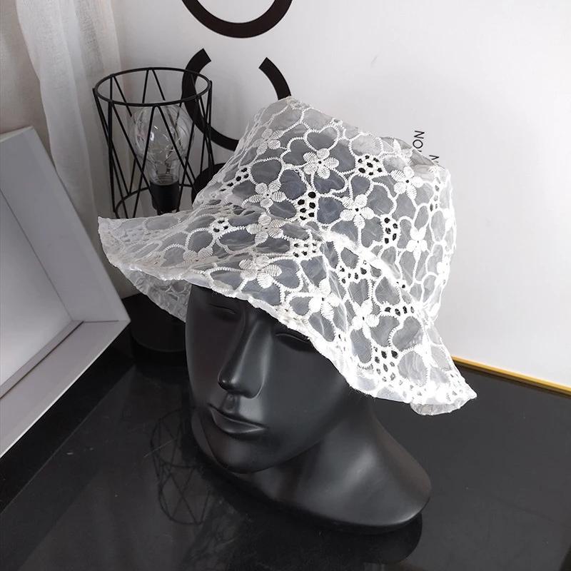 Summer Bucket Hat Hollow Lace Flower Fishermen Hat Women Wide Brim Sun Hats Outdoor Travel Casual Sun Proof Hat Caps Headdress
