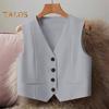 Women Waistcoat Vest Vintage Sleeveless Dressy Suit Casual Button Up V-Neck Tuxedo Vest for Daily Wear Office Dating Street