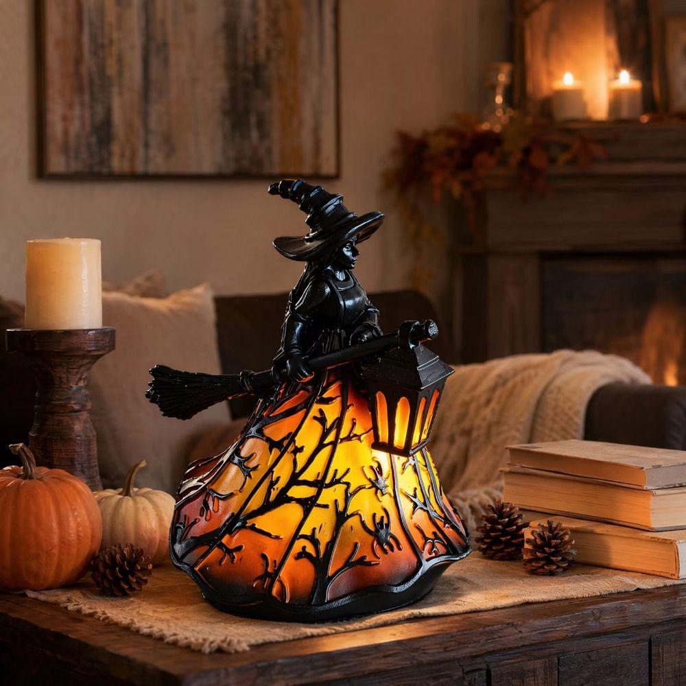 Warm Soft Light Desktop Lamp Wizard Silhouette Decorative Ornament Halloween Decor Indoor Space