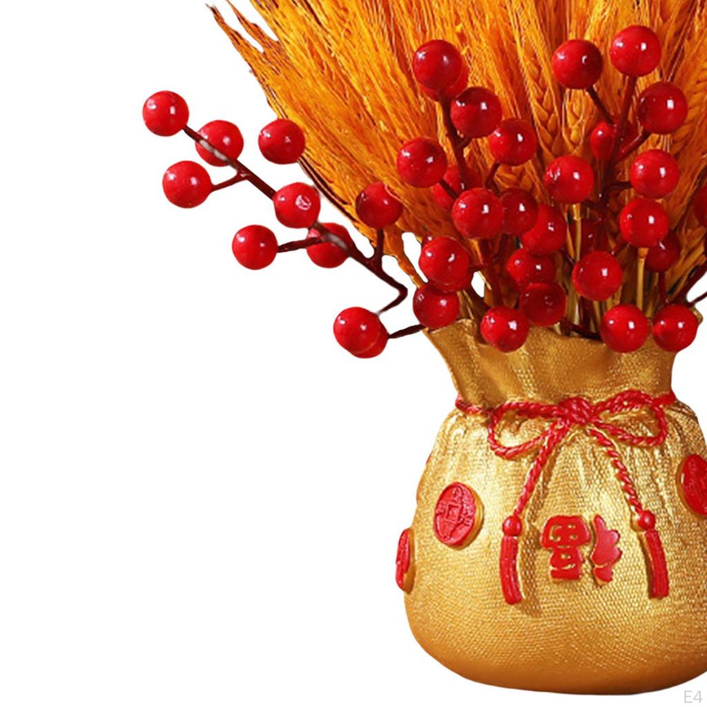 Bag Shape Dried Flower Vase Pot Desktop Bouquet Red Berries Planter Bonsai Ornament for Housewarming