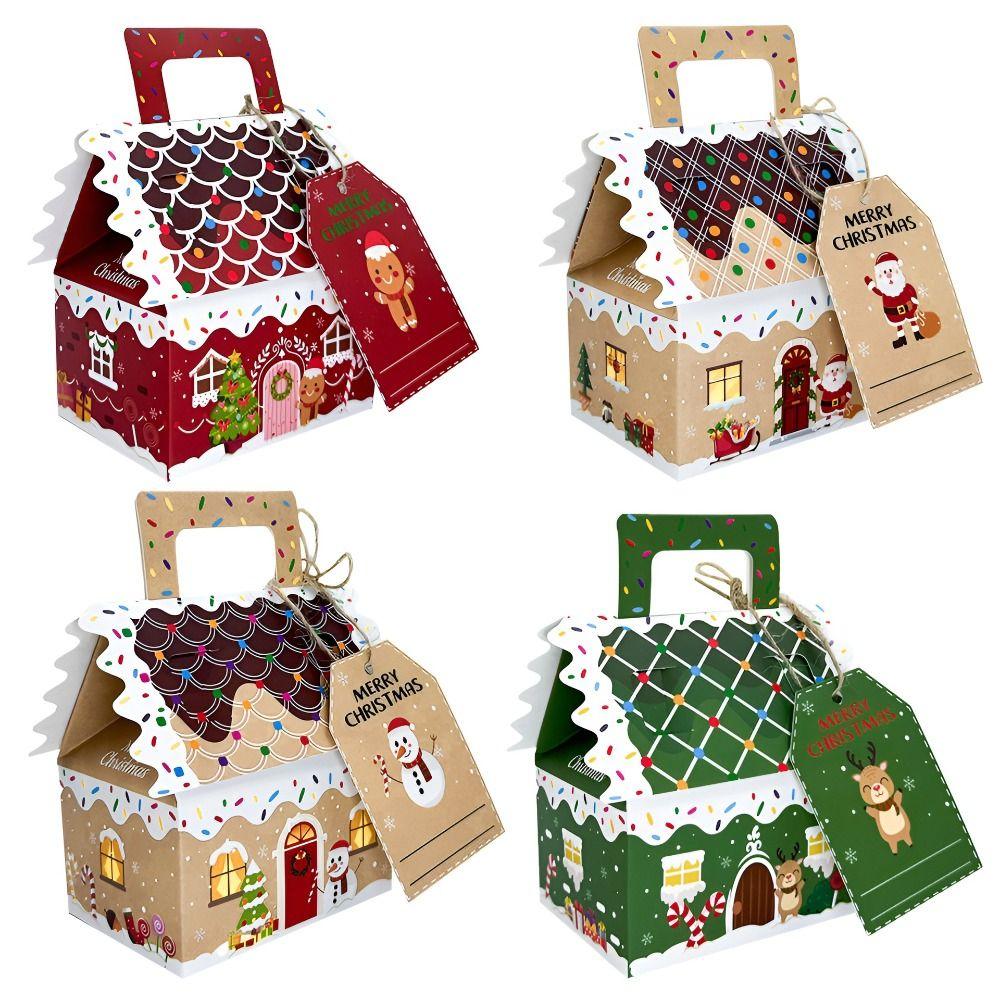 24 Pcs Kraft Paper Christmas Gift Boxes Presents Gable Cookie Candy Bags  Surprise Gift Packaging