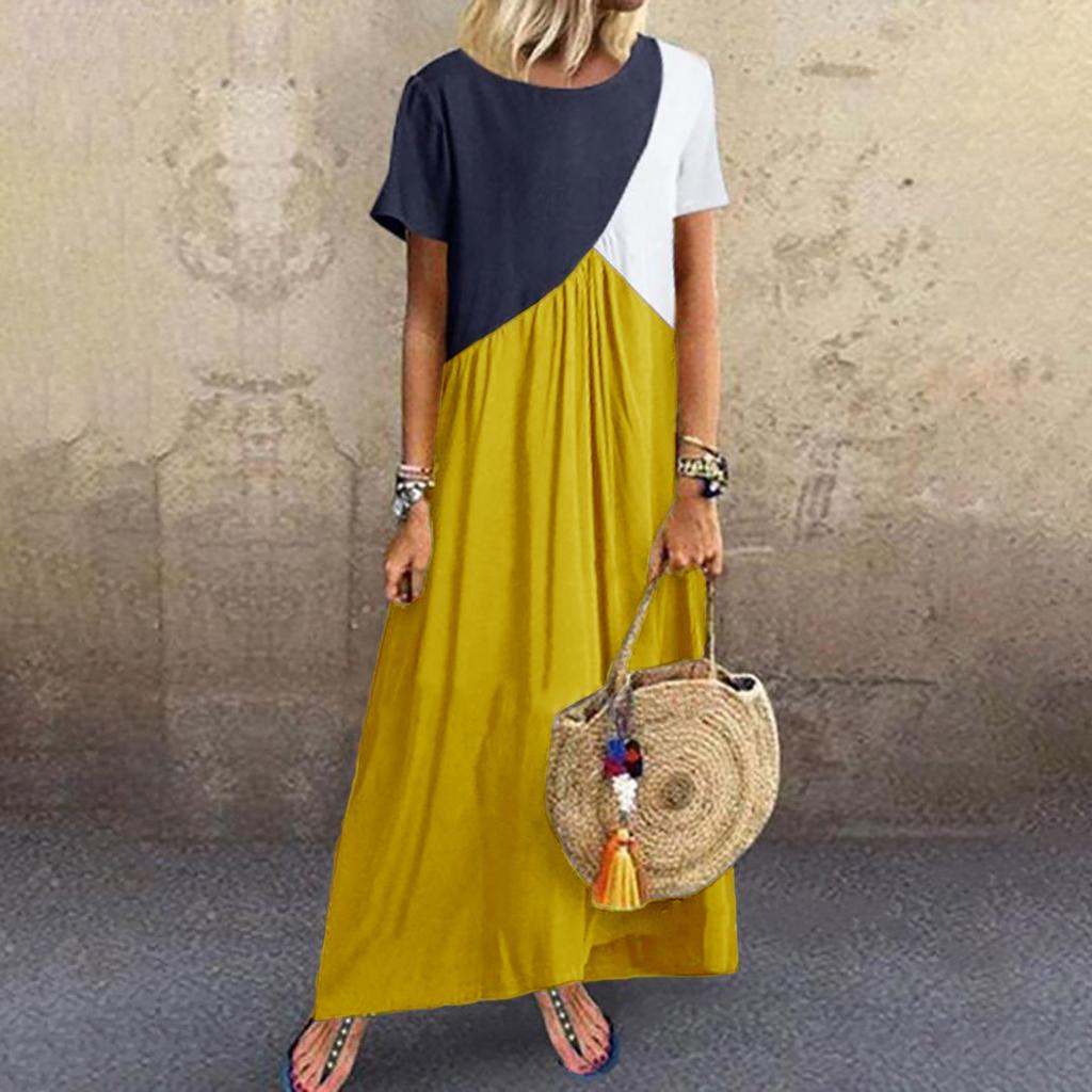 Women's Summer Fashion Contrast Color Stitching Skirt Large Size Dress