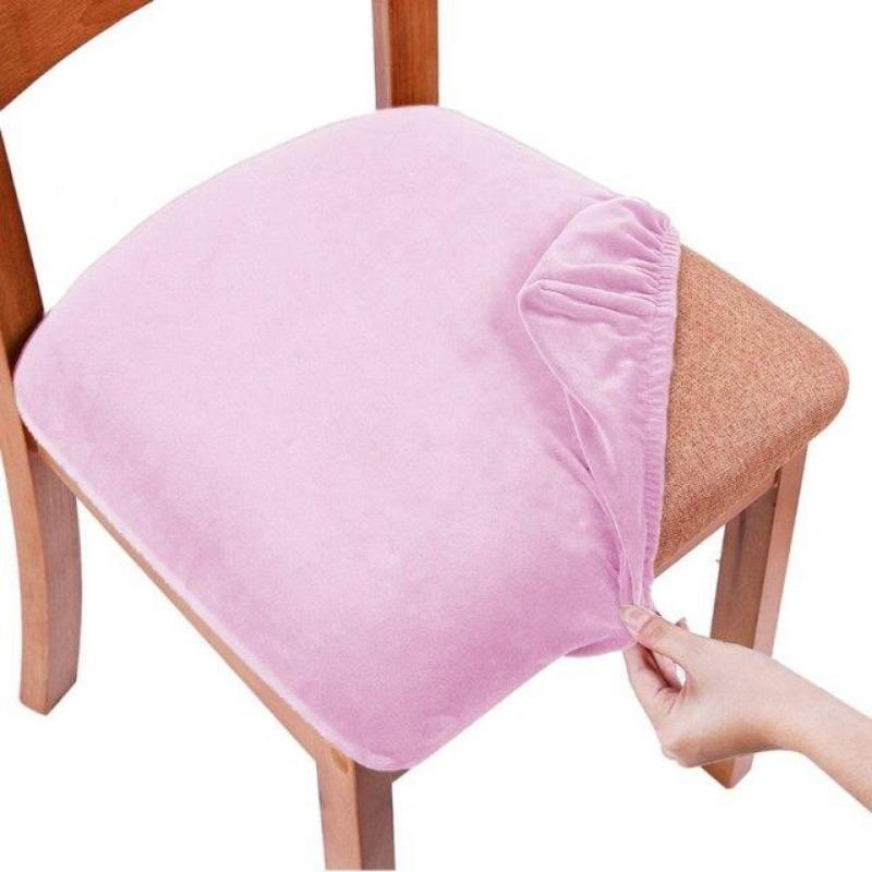 Velvet Spandex Dining Room Chair Seat Covers Removable Washable Elastic Cushion Covers For Upholstered Dining Chair