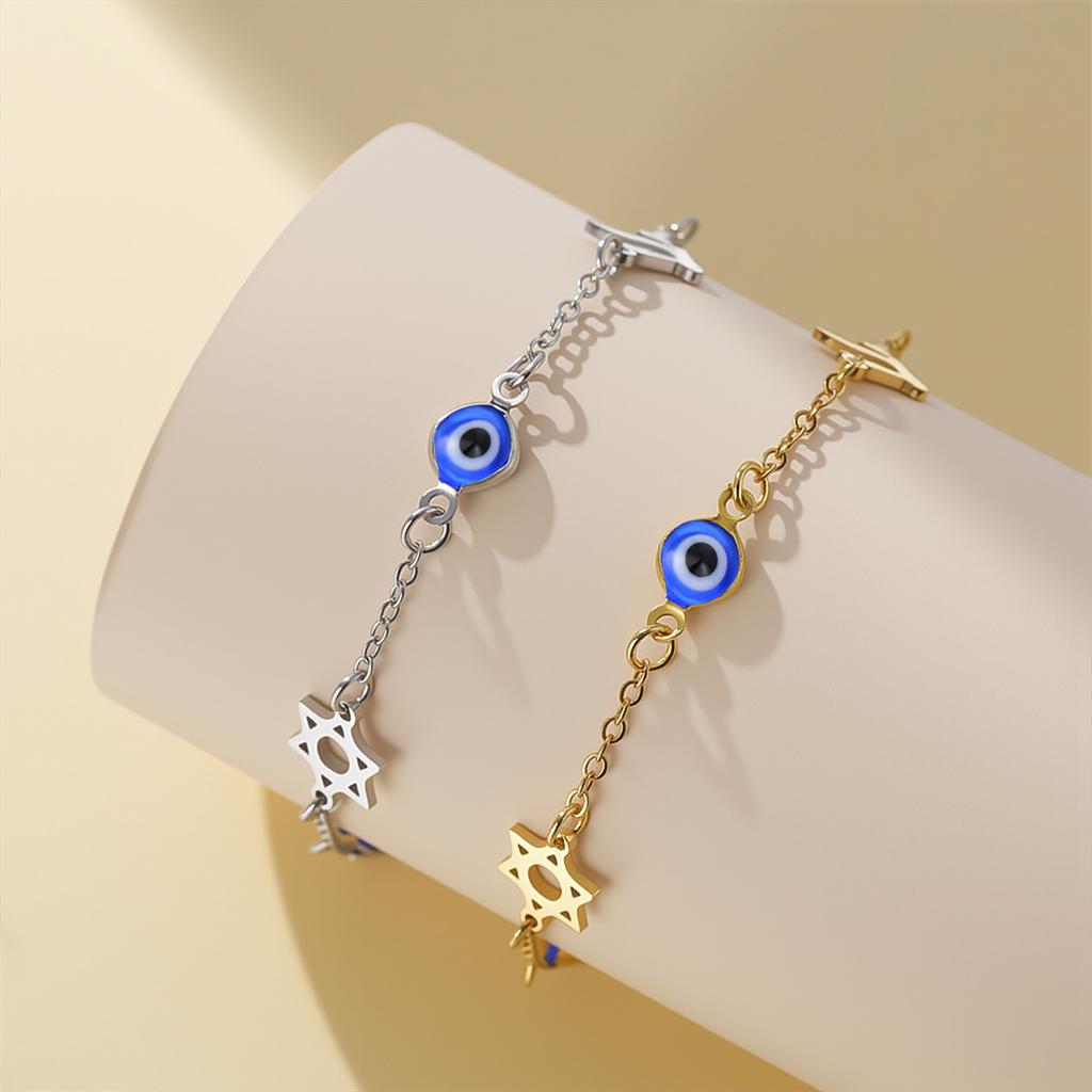 Star of David Chai Bracelet Stainless Steel Fashion Blue Turkish Evil Eyes Bracelets For Women Adjustable Jewelry Gifts