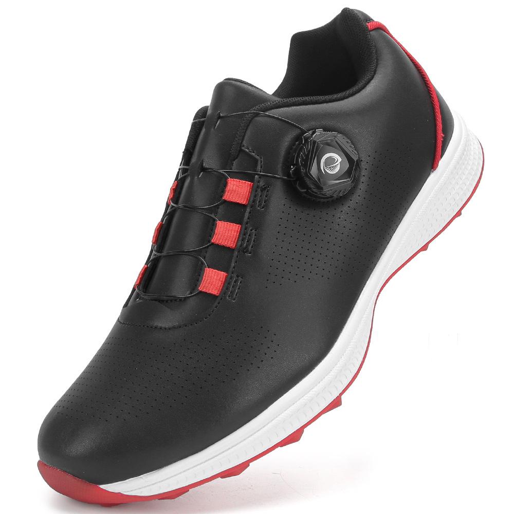 Men's Waterproof Breathable Golf Shoes with Fixed Spikes and Buttons