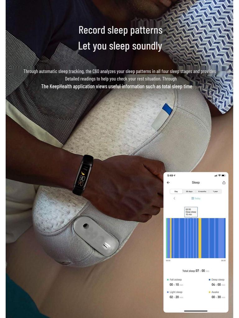 Smartwatch C60: Sport, krokomierz, tętno, ciśnienie krwi, temperatura ciała, tlen we krwi, ekran AMOLED HD, inteligentna bransoletka