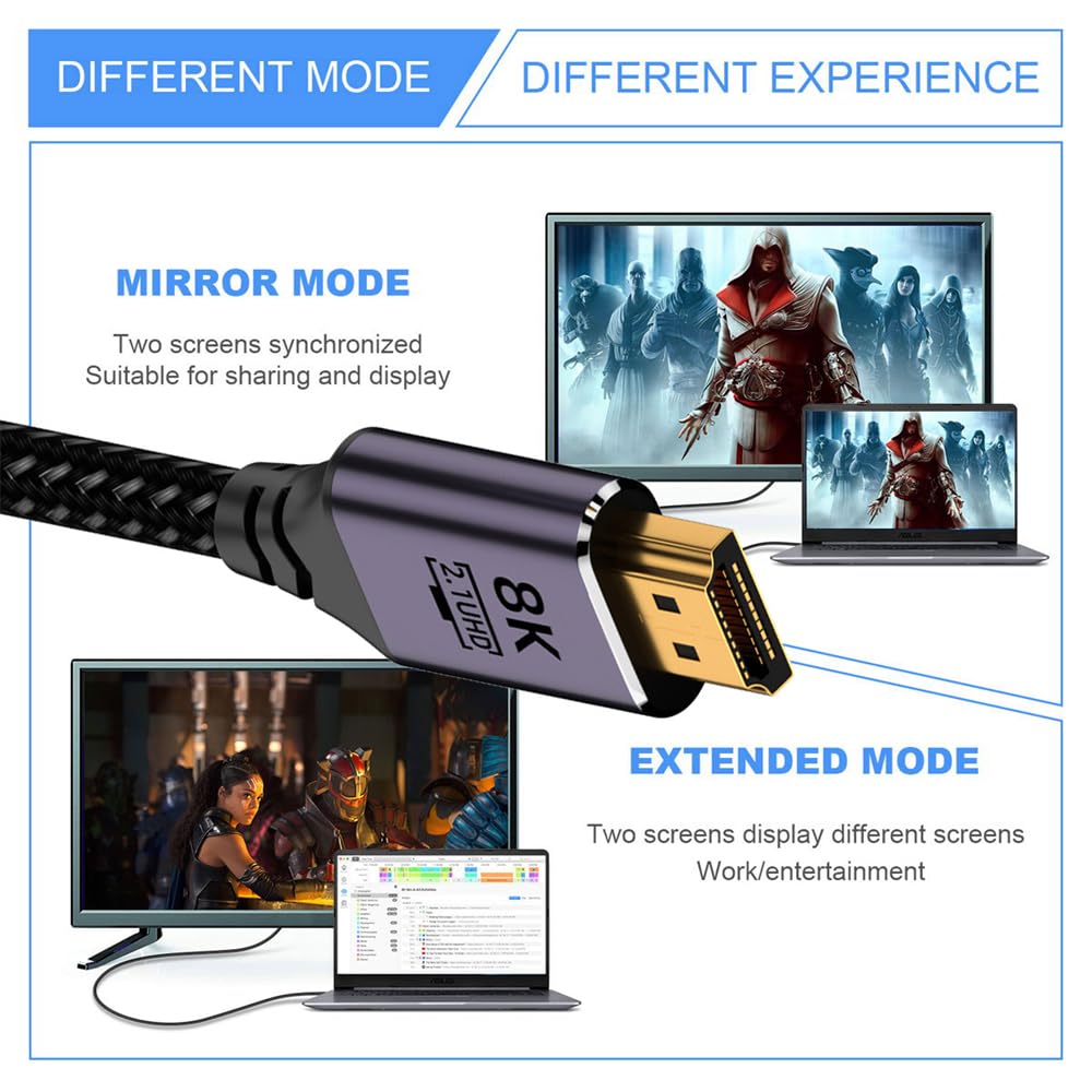 xiwai Magnetic 8K HDMI Male to Male Video Aluminum Shell for Laptops and HDTVs 2.1 Type-A Cable, 6.6ft, Braided,