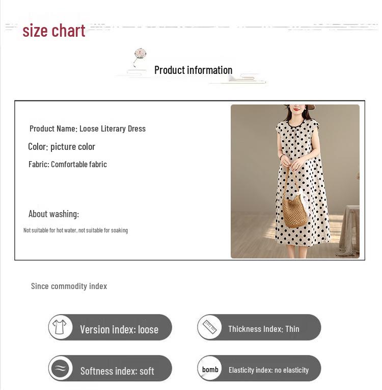 2026 Polka Dot Cotton & Linen Summer Dress: Women's Casual Slim-Fit Mid-Length