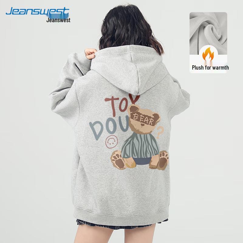 JEANSWEST Unisex Cartoon Print Hooded Cardigan Sweatshirt