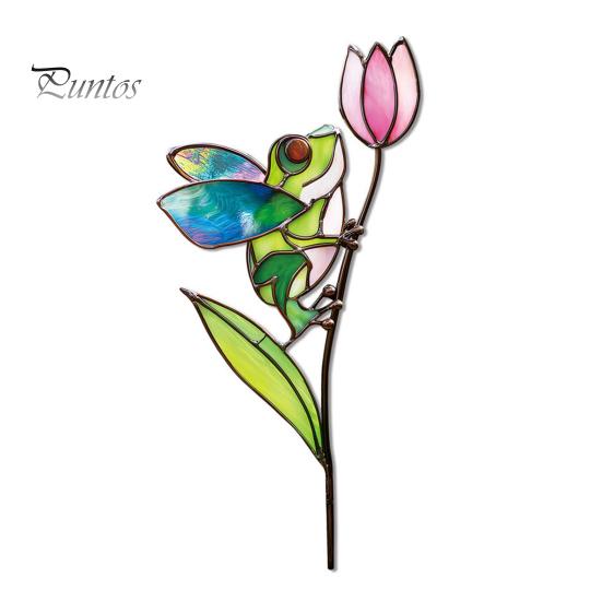 Colorful Yard Stakes Planter Insert Stake, Double-Sided, Flower Pot Decor Metal Art Ornaments Insect Animal Stake for Plant Pots Bed Decoration