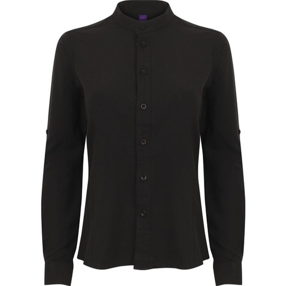 Henbury Womens/Ladies Mandarin Collar Roll Sleeve Shirt