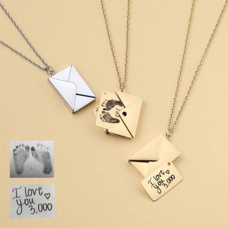 Valentine's Day Love you Secret Hidden Message Pendant Necklace Stainless Steel Can Open Photo Frame Envelope Necklace