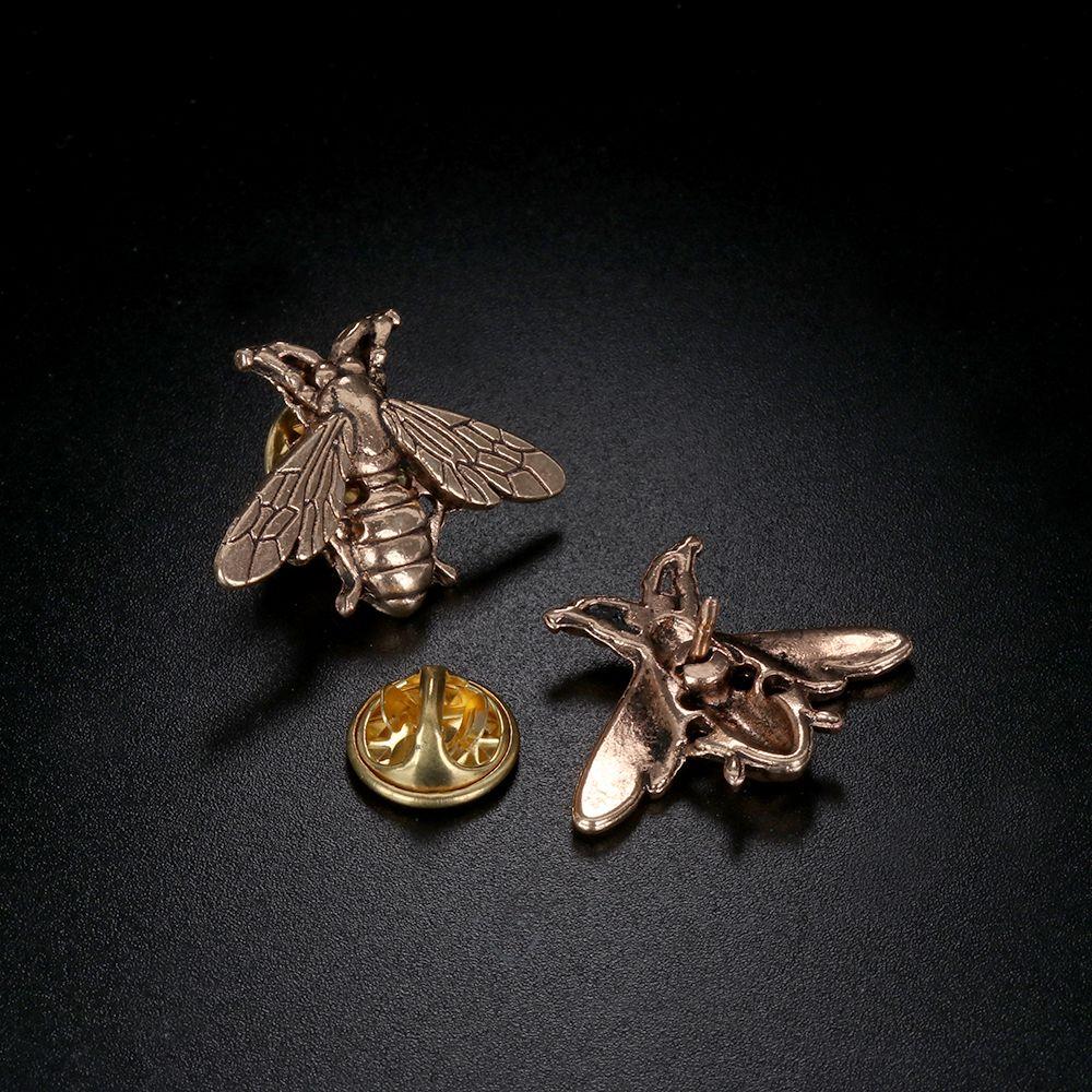 1Pair Clothing Accessories Retro Gold Silver Color Metal Men Women Bee Brooches Suit Collar Pins