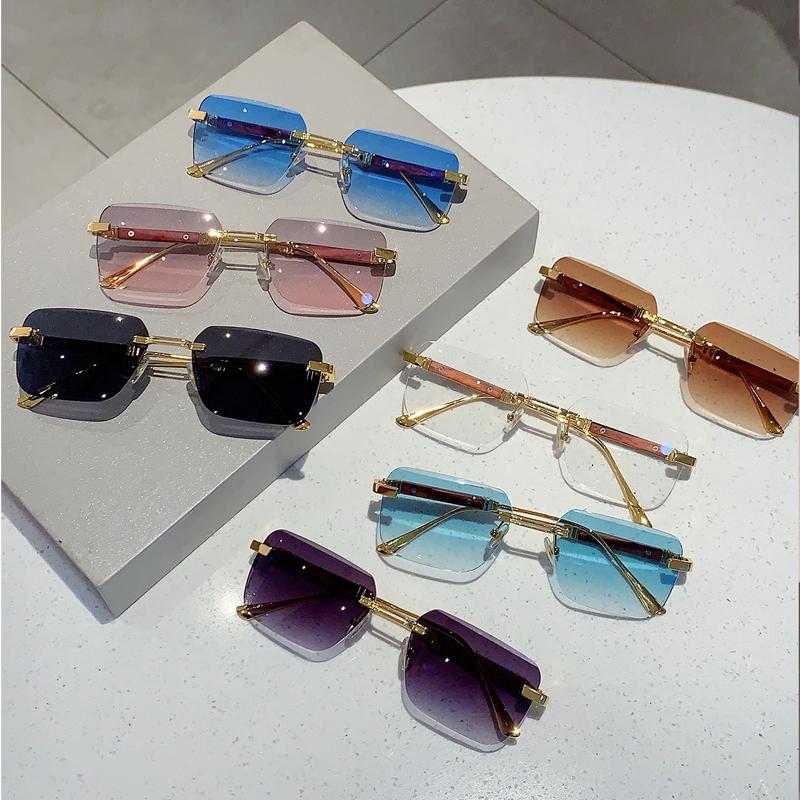 Rimless Rectangle Sunglasses Men Stylish Vintage Gradient Ocean Lenses Eyewear  New Trendy Brand Design Women Shades