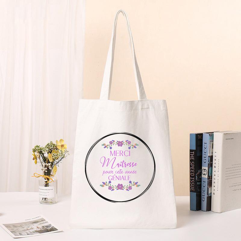 New Female Bag Shopping Bags Shoulder Bag Foldable Reusable Casual Thank You Mistress Print Canvas Student Portable Handbags