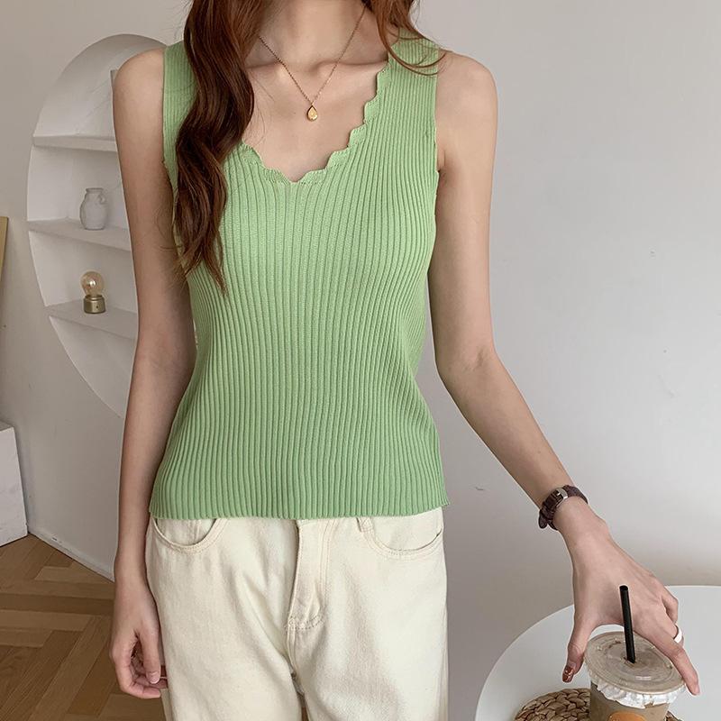 

Женщины в свободном свитере из ледяного шелка с внутренней рубашкой без рукавов с V-образным вырезом для женщин на весну и осень One size