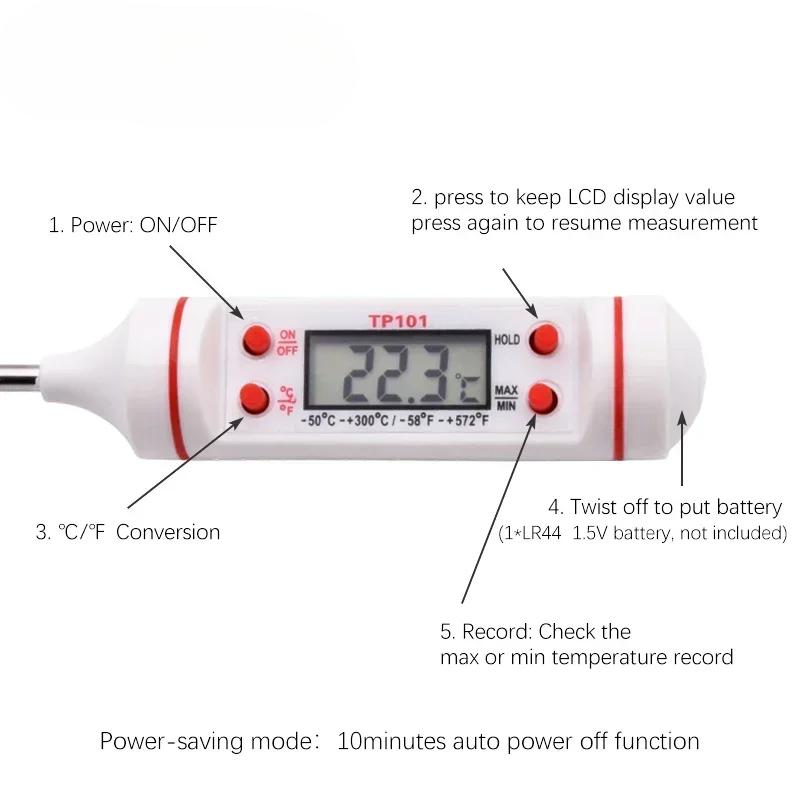 TP101 Digital Food Thermometer Outdoor BBQ Grill Meat Kitchen Water Oil Oven Temperature Sensor Probe Meter Gauges Measurement