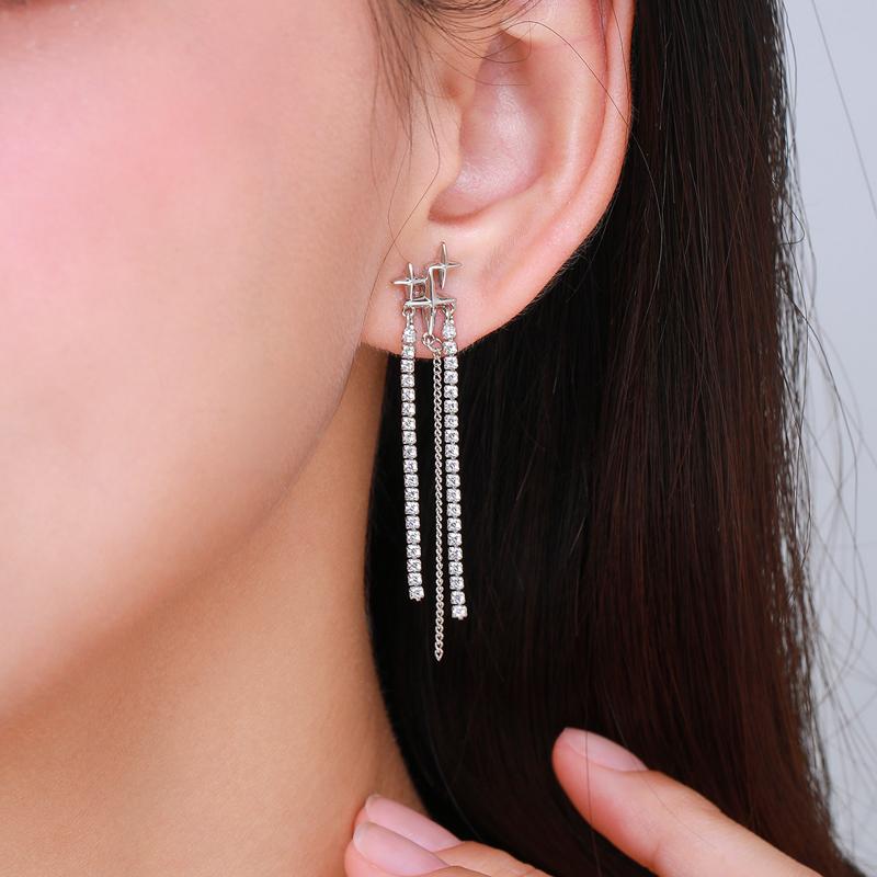 MODIAN Lange Quasten-Ohrringe für Frauen, Hochzeit, echtes 925er Sterlingsilber, funkelnder klarer Zirkonia, baumelnder Ohrring, Luxusschmuck