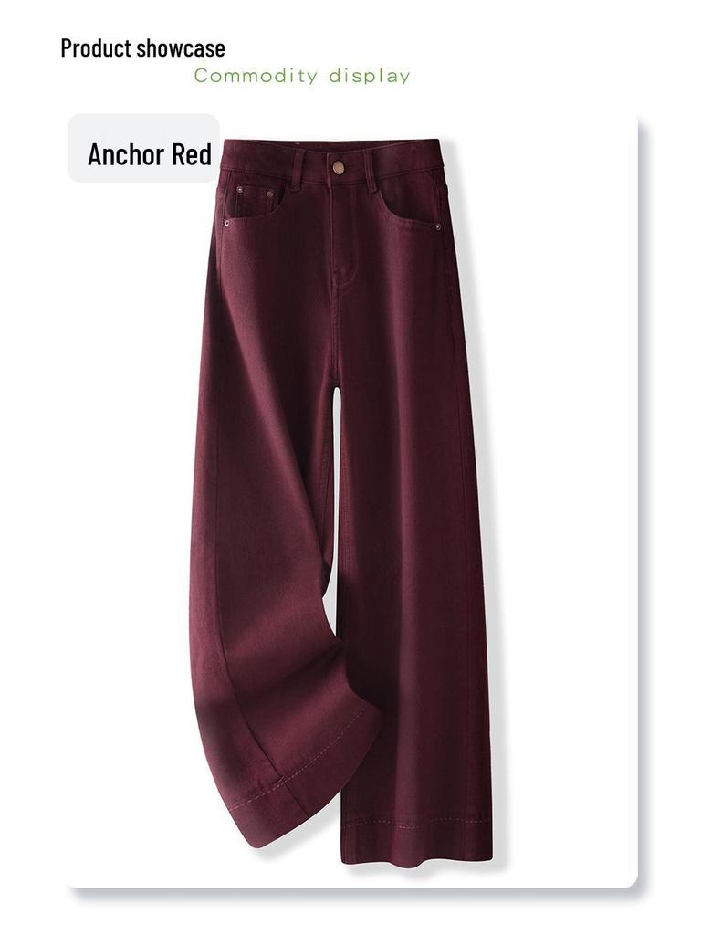 Ancola Women's Retro Red High-Waist Loose Straight-Leg Jeans, Autumn/Winter 2024 Collection