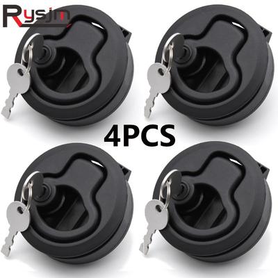 4 Pieces Black 2inch Round Flush Pull Slam Latch Lift Slam Latch Hardware With Lock Key Kit For Boat RV Yacht Accessories