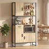 High Kitchen Buffet, 3 Soft-Close Doors, Drawer, Worktop, Open Shelves, Natural