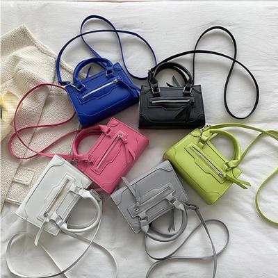 Frauen Kleine PU Leder Schulter Tasche Weibliche Vintage Quadratischen Reißverschluss Design Umhängetasche