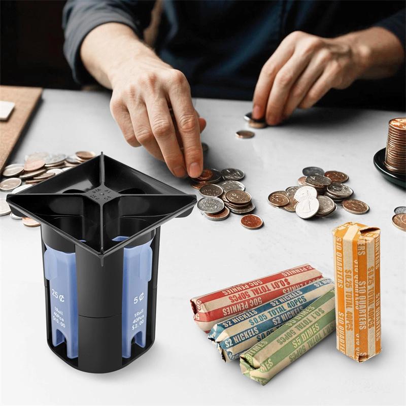4-In-1 Coin Counter And Sorter Tube Set With Holder,Piggy Bank Penny Nickel Dime Quarter Roll Organizer