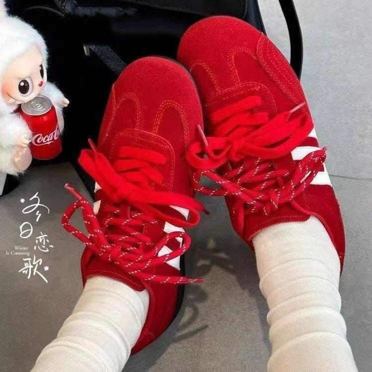 Zhang Ruonan's Same Track Formula Racing Shoes 2025 Autumn New Thin-soled Red German Training Shoes Women's Shoes