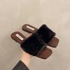 Fashion Women's Shoes 2025 High Quality Open Toe Women's Slippers Warm Casual Slippers Women Square Toe Flat with Shoes Female Zapatos