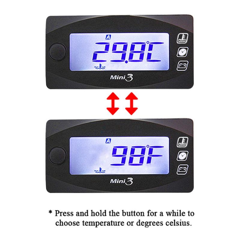 A58X-Motorcycle 3 In 1 LED Digital Water Temperature Voltmeter Time Display Mini Trument Panel Accessories