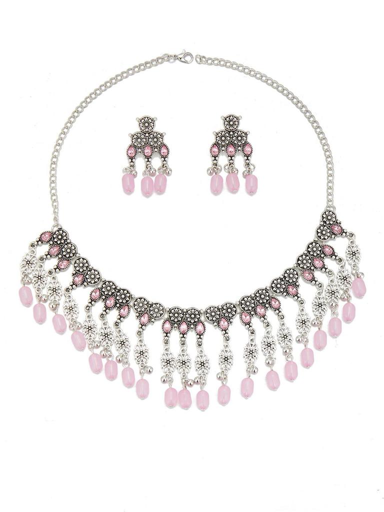 European & American Ethnic Style Rhinestone Tassel Necklace & Earring Set