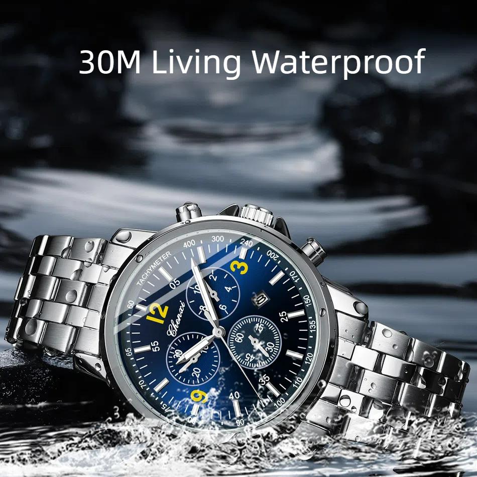 Chenxi Luxus Sportuhr für Herren Wasserdicht Leuchtend Datum Chronograph Herrenuhr Quarz Edelstahl Herrenuhren
