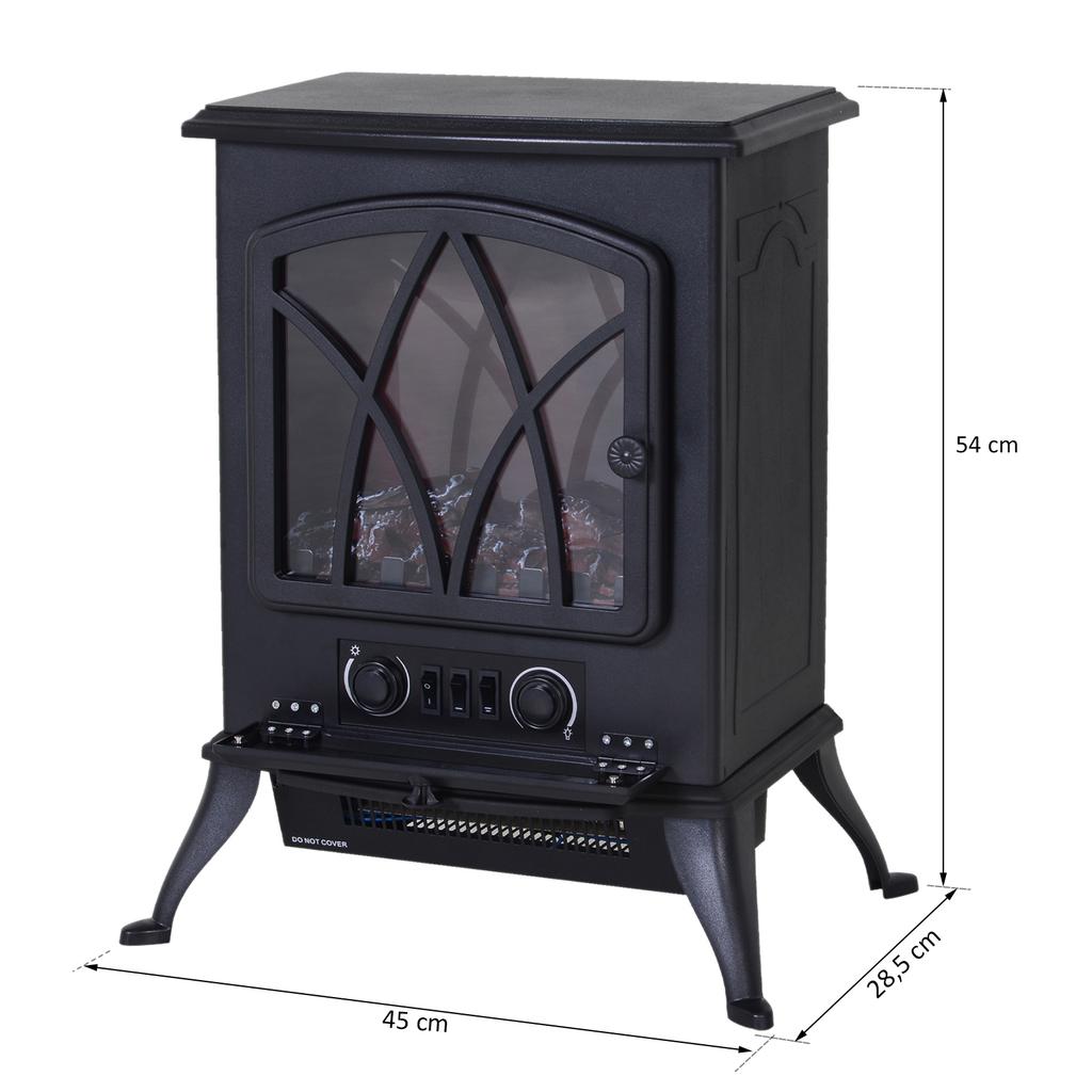 Electric Fireplace with Heating, Electric Fireplace with LED Flame Effect, 1000/2000W Decorative Fireplace, Electric Fireplace Fire Stove, Black