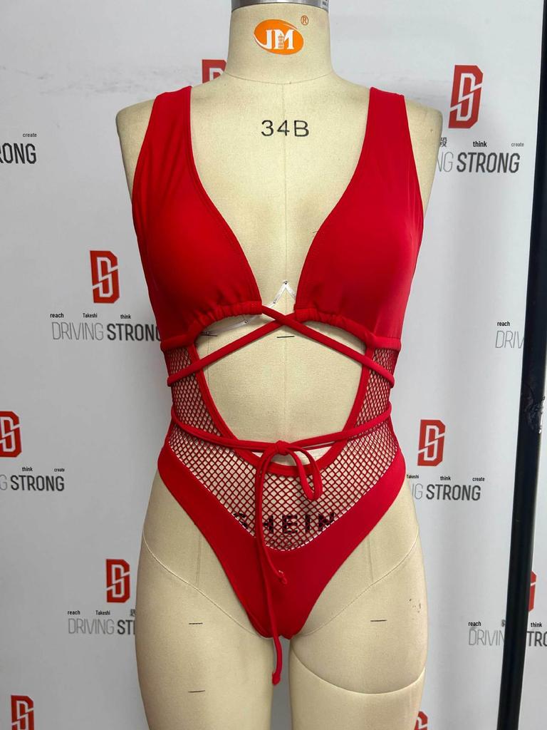 Green Mesh Patchwork Lace-Up One-Piece Swimsuit - Sexy Tight Bandage Style