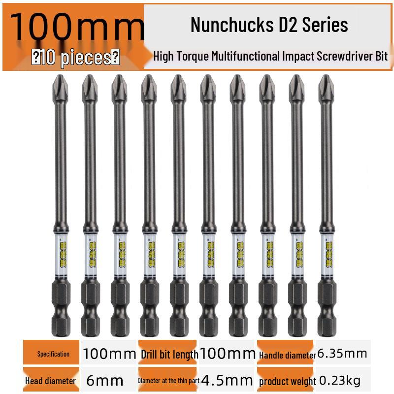Nunchucks D2 Series Magnetic Alloy Steel Phillips Drill Bit - High Hardness & Impact Resistant